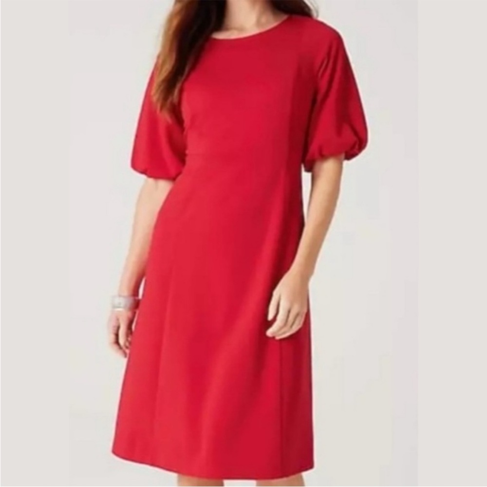 J. Jill Red Midi Dress with Puff Sleeves
